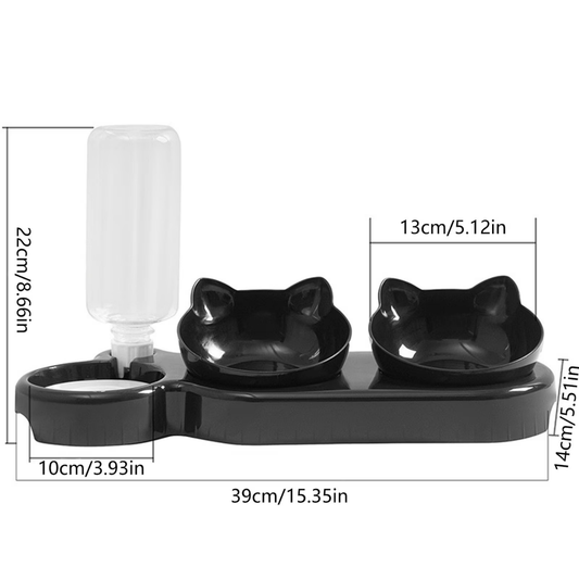 Petsha Plastic Raised Cat Dishes, Automatic Water Bottle 3 in 1 Pet Bowls 2 Food Bowls and Water Feeder Set Wet Dry Food Bowl Set for Cats Puppy