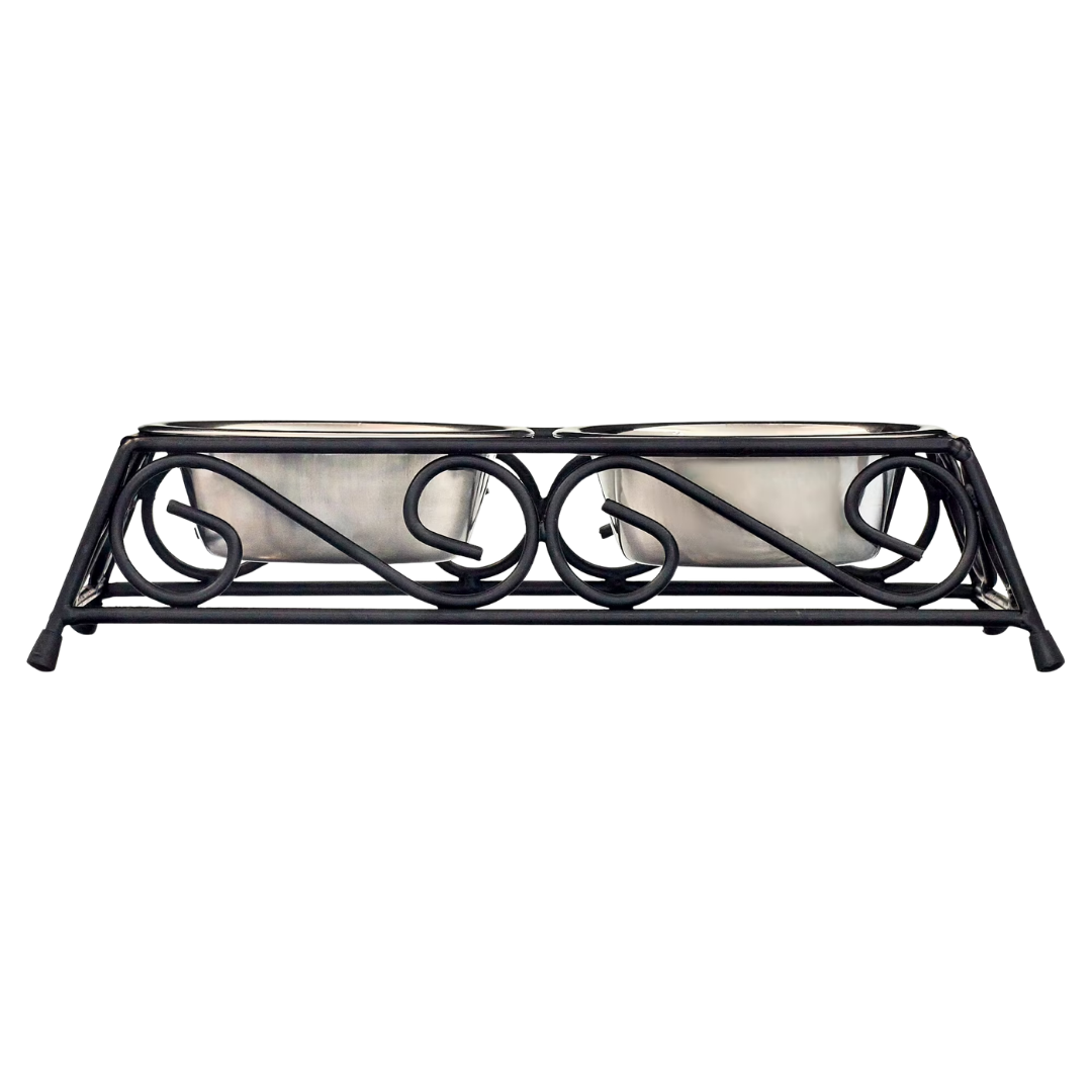 Petsha Stainless Steel Pet Food Bowl with Double Diner in Black and Silver