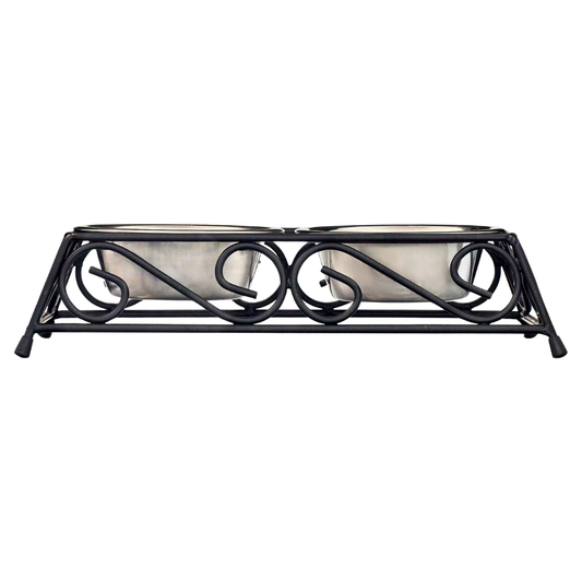 Petsha Stainless Steel Pet Food Bowl with Double Diner in Black and Silver