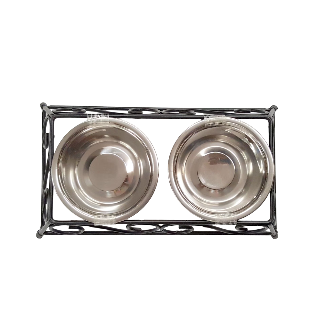 Petsha Stainless Steel Pet Food Bowl with Double Diner in Black and Silver