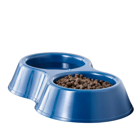 Petsha Double Dog Feed and Water Bowl, Blue, 6.25 Cup Capacity