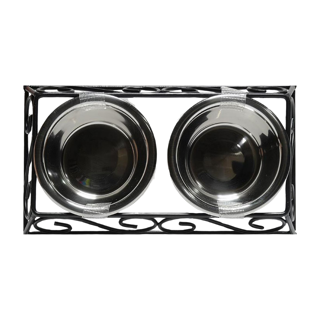 Petsha Stainless Steel Pet Food Bowl with Double Diner in Black and Silver