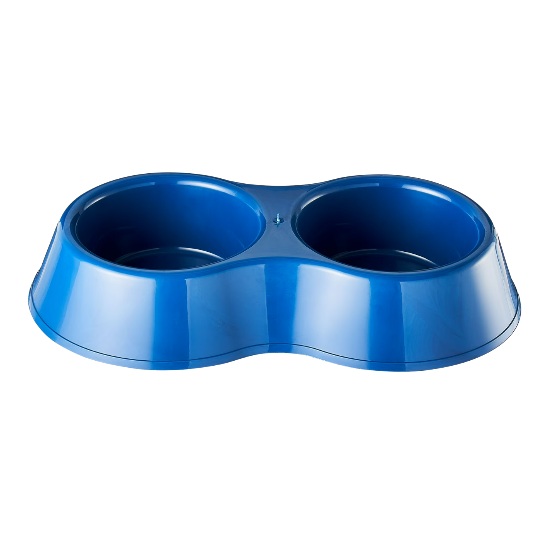 Petsha Double Dog Feed and Water Bowl, Blue, 6.25 Cup Capacity