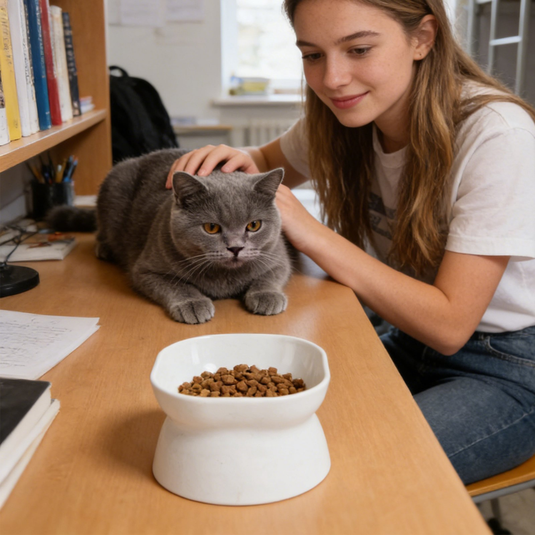 Elevated Tilted Pet Bowls for Cats, Ergonomic Angled Raised Feeder Set, Double-Sided Design, Non-Slip Food and Water Bowls for Easy Eating